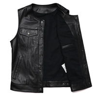 Gilet de moto en cuir véritable et toile pour homme, tendance, respirant, couleur noire unie, veste sans manches pour motard