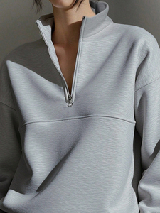 Sudadera con capucha de lana de color sólido con media cremallera personalizada para mujer, sudadera de lana gruesa y cálida para mujer - Product Image 3