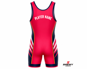 SINEWY SPORTS Maillot de lutte personnalisé pour homme, sublimation, régulier, anti-humidité, extensible, 260g, logo avant, design rouge, marine, blanc - Product Image 6