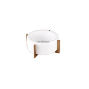Pièce maîtresse de table et décoration bols de forme ronde en marbre de couleur blanche avec base de designer unique en bois du fournisseur indien - Product Image 1