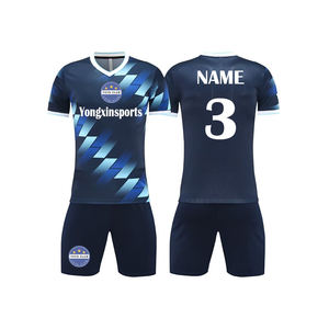 Personalizado azul real impreso fútbol uniforme Tailandia transpirable fútbol Jersey 100% poliéster cuello en V media manga estiramiento secado rápido - Product Image 5