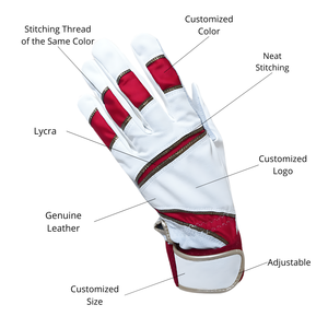 Guantes de Bateo Personalizados de Cuero Genuino y Lycra, Talla Ajustable, para Mano Derecha, Unisex, Adulto, con Cierre de Velcro Flexible - Product Image 1