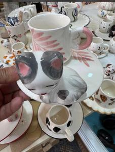HAND-PAINTED VINTAGE CERAMIC TURKISH <b>COFFEE</b> MUG <b>SET</b> TRAY FRUIT PATTERN PARTY DISHWASHER SAFE MICROWAVE UNSAFE DAFNI BIG <b>GIFT</b> BOX - Product Image 4