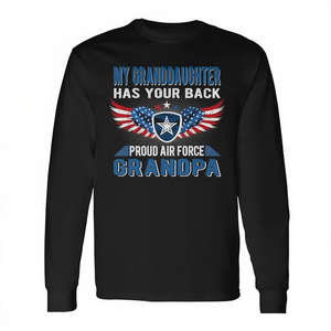 Camiseta de manga larga Proud Air Force Grandpa, camiseta promocional con la frase My Granddaughter Has Your Back - Product Image 3
