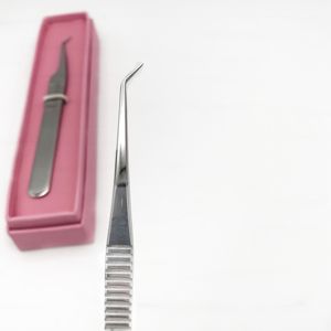RMI nouveauté poignée longue pince à épiler pour Extension de cils en acier inoxydable argent pince à cils boîte d'emballage avec support - Product Image 3