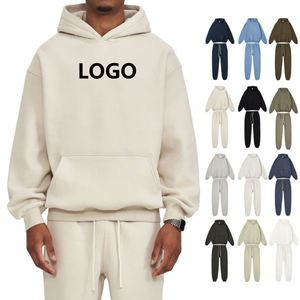 Heavyweight 350gsm Conjunto de dos piezas Ropa de hombre Color liso Fleece Algodón Poliéster Sudadera con capucha personalizada y conjunto de pantalones de chándal - Product Image 1