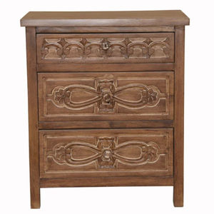 Elegant Solid Mango Wood Sideboard Cabinet With Whitewash Finish <b>Vintage</b> Floral Design Two Doors And One <b>Drawer</b> For Living Room - Product Image 4