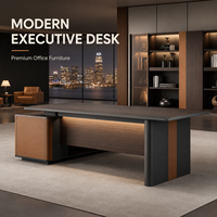 Bureau de direction moderne finition anthracite avec bande lumineuse LED et meuble de rangement design de luxe