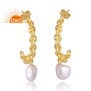 Stylish Design Sterling Silver 18K Gold Plated Natural <b>Pearl</b> Gemstone <b>Drop</b> <b>Earring</b> Custom Jewelry for Women Gift for Her - Product Image 3