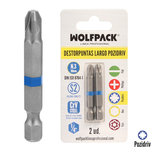 Destorpuntas Largo Pozidriv N. 3 (2 Pezzi) Acciaio S2 al Cromo Vanadio - Product Image 1