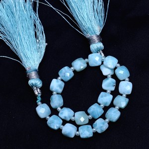 AAA+ Larimar 6mm Square Faceted Briolette Beads Natural Dominican Larimar Semiprecious Gemstone Straight <b>Drill</b> Beads For Jewelry - Product Image 1