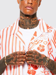 Profesional OEM personalizado hombres ropa cuello cubano blanco y naranja camisa de rayas horizontales mejor precio fabricación al por mayor - Product Image 5