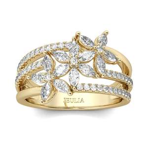 Jeulia Diamond Flower Marquise Cluster <b>Ring</b> Rhodium Plated Sterling <b>Silver</b> <b>Statement</b> <b>Ring</b> - Product Image 1