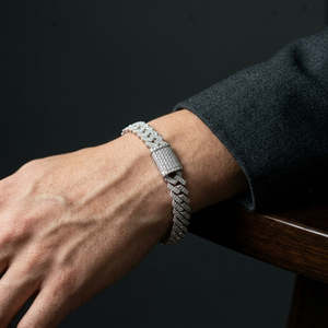 Bracelet gourmette cubaine de luxe sertie de pierres, avec zircons cubiques ronds, plaqué or blanc, entièrement recouvert de pierres, fermoir boîte, bijoux - Product Image 4