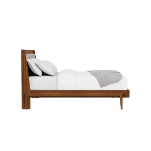 Modern Solid Teak <b>Wood</b> Bed with Storage and Upholstered Cushion <b>Headboard</b> for Bedroom Interior - Product Image 4