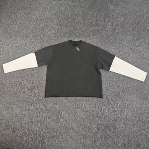 Camiseta estampada personalizada, camiseta vintage de algodón rasgada de doble capa de manga larga Waffle, camiseta de lavado ácido con piedra desgastada - Product Image 5