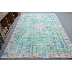 Alfombra Vintage Grande de 5.7x8.9 pies, Alfombra Turca con Rayas Azules - Product Image 1
