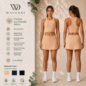 Custom Logo Eco-friendly Tennis Suit Racerback Bra With Chest Pad Golf Skirt 2 Piece Set Fitness Yoga Gym Sportswear Outfit