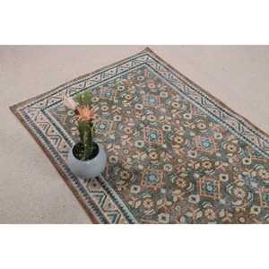 Turkish Rug, 0.3x9.5 ft Runner Rug, <b>Brown</b> Blue <b>Wool</b> Rug - Product Image 5
