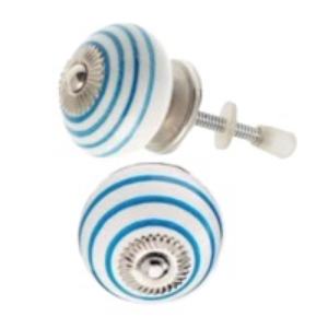 High Standard Ceramic <b>Knobs</b> <b>Drawer</b> Cabinet Handle <b>Pulls</b> White with Turquoise Stripe for Wardrobe Kitchen Bedroom Use - Product Image 1