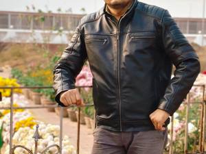 Chaqueta de Cuero de Oveja Negra para Hombre, Estilo Bomber, Manga Raglán, Cuello Alto, Estilo Vintage de Invierno - Product Image 4