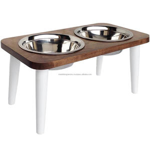 Double Diner Wooden Pet <b>Feeder</b> with Steel Legs Raised Dog Cat Bowls Stand Different Colors Water & Food for Small Animals - Product Image 5