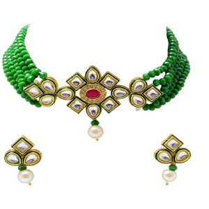 Parure de collier ras-du-cou de luxe en cristal vert plaqué or, bijoux vintage raffinés ornés de zircon, perle et diamant, idéal pour cadeau de fête - Product Image 1