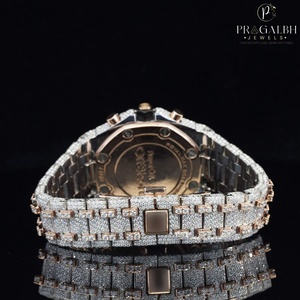 นาฬิกาผู้ชายโทนสีทองสุดหรูประดับเพชรเต็มรูปแบบโชว์หน้าอกตามสั่งนาฬิกาข้อมือสไตล์ฮิปฮอปเครื่องประดับแร็ปเปอร์ - Product Image 5