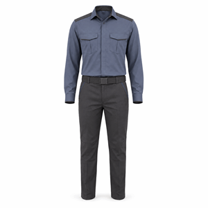 Ensemble chemise et pantalon de sécurité bleu anthracite à manches longues avec ceinture pour le personnel des sites d'entreprise – Vente en gros et fourniture OEM - Product Image 1