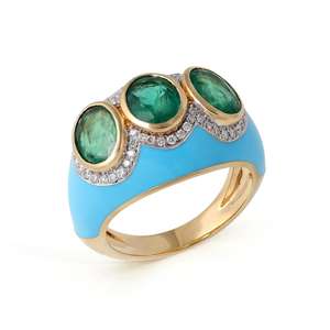 Anillo Apilable de Esmeralda Natural con Turquesa y Esmalte, Joyería de Plata de Ley de Lujo, Elegante para Uso Diario, Regalo para Mujer, Estilo Minimalista - Product Image 2