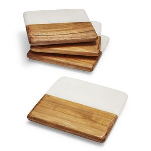 PROUDECT Sous-verres ronds en bois de marbre pour bureau à domicile ou hôtel Pendaison de crémaillère pour table Porte-tasses et porte-boissons stylés - Product Image 1