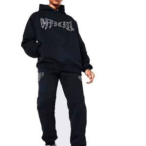 <b>Long</b> <b>Sleeve</b> <b>Black</b> Rhinestone Tracksuit for Men Plain Color Winter Latest Design Warm and Stylish Fleece Fabric Tracksuit Set - Product Image 1