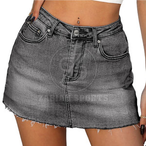 Falda de algodón ligera y transpirable de cintura regular a la moda para mujer, con dobladillo sin rematar, efecto lavado, estilo casual, longitud personalizada, para verano. - Product Image 1
