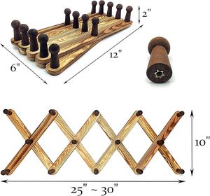 Expandable Wooden Coat <b>Rack</b> Hanger Accordion Wall Mounted Pine Wood Hooks Handmade Vintage Expanding for Hats Bags & Rooms - Product Image 4