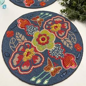 Handmade Luxury Glass Placemat Beaded <b>Round</b> <b>Table</b> Placemat Silver Gold with <b>White</b> Beads 14 Inch Eco-Friendly Wedding - Product Image 3