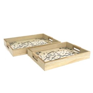 Handmade Rustic Wooden Rectangular <b>Tray</b> with Sturdy Handle <b>Enamel</b> Coated for Easy Serving in Kitchen Dining or Coffee - Product Image 1