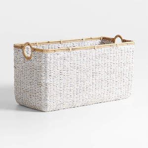 Panier en jacinthe d'eau blanche écologique de haute qualité avec poignées en rotin, panier à linge, panier à vêtements, panier d'oreiller - Product Image 2
