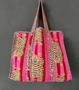 Sac fourre-tout en coton matelassé fait main, imprimé tigre, sac d'épicerie réutilisable - Product Image 2