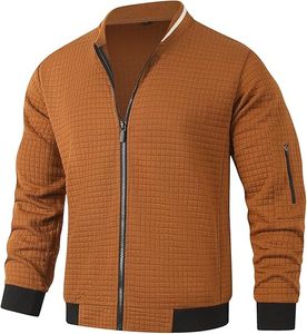 <b>Men's</b> <b>Smart</b> <b>Casual</b> Varsity Bomber <b>Jacket</b> Coat Lightweight Zipper Front Geometric Pattern Stand Collar for Winter - Product Image 2