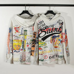 Otoño hombres 100% algodón Sudadera con capucha Tops prendas de vestir exteriores Streetwear Flame Inferno Skull impreso Hip Hop Rock estilo bordado con capucha - Product Image 3