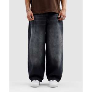 กางเกงยีนส์ทรงวินเทจ ขาบาน ทรงหลวม เอวสูง สไตล์สตรีทแวร์ ผ้าเดนิม แต่งคริสตัลสีเข้ม สำหรับฤดูหนาว - Product Image 5