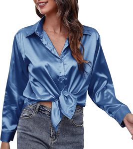 เสื้อผู้หญิงผ้าซาตินสไตล์เกาหลีวินเทจแขนยาวเสื้อลำลองระบายอากาศได้ดีผ้าทอสำหรับฤดูใบไม้ผลิและฤดูใบไม้ร่วง - Product Image 6