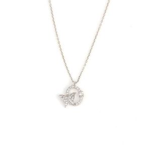 Collar de Plata de Ley 925 con Diseño de Mariposa Blanca y Círculo, Bañado en Rodio, Oro de 14K, Zirconia y Diamantes, Piedras Principales en Color Rosa - Product Image 1
