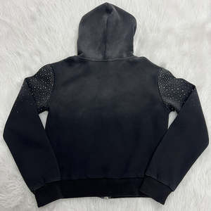 Logo personnalisé Vente en gros Ensemble de survêtements deux pièces Sweat à capuche avec poche zippée décoré avec des strass Jogging Bling Survêtement pour hommes - Product Image 4