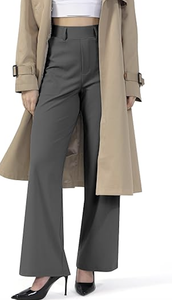 <b>WOMENS</b> WIDE STRAIGHT LEG BUSINESS CASUAL WORK PANTS PULL ON OFFICE <b>TROUSERS</b> WITH POCKETS - Product Image 2