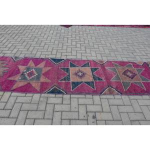 พรมขนแกะสีน้ำตาลสีชมพูแบบดั้งเดิม2.7 x 11.3ft ห้องโถงสี่เหลี่ยมลายเย็บปะแบบตุรกีสำหรับทางเข้าห้องนอน3D พรมยางทอ - Product Image 3