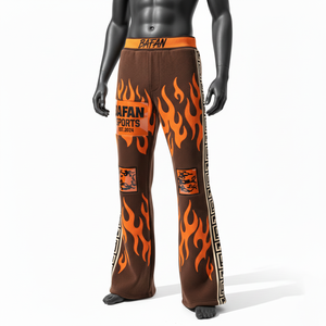 Pantalon en molleton pour homme de haute qualité, 350 GSM, tissu respirant et chaud, marron avec panneaux latéraux, impression de logo personnalisée, pantalon pour homme lavé - Product Image 1