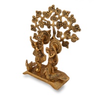 Nouvelle Statue de Radha Krishna fabriquée à la main en plaqué or avec conception d'arbre à l'arrière pour la décoration de la maison et les cadeaux