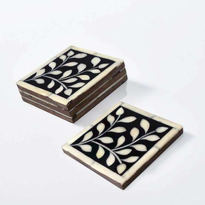 Sous-verres classiques en incrustation de fleurs sur base en bois, écologiques, fabriqués à la main, pour tables, maison et cadeaux - Product Image 1