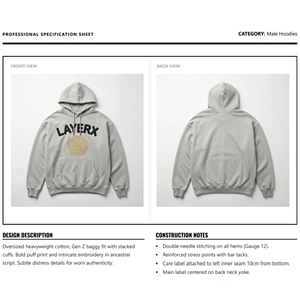 Sweat à capuche pour homme en coton lourd 500 g/m² French Terry brodé pour un imprimé graphique, coupe ample et oversize, pull d'hiver écologique - Product Image 6